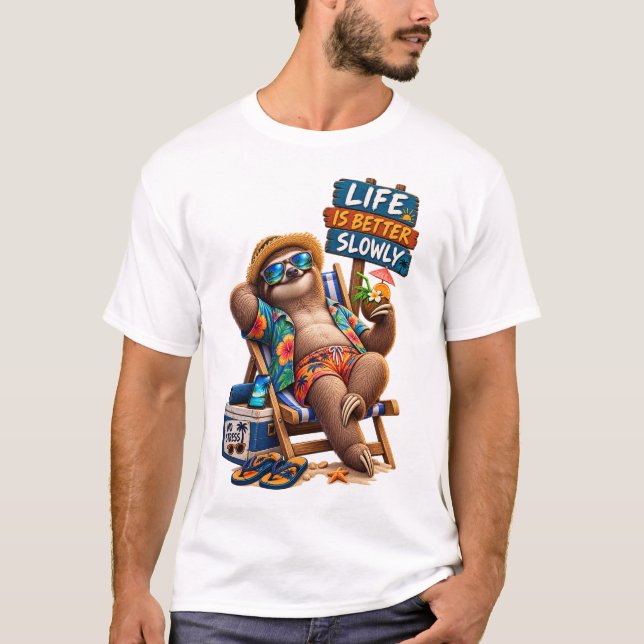 Tropischer Faultier-Urlaub T-Shirt (Vorderseite)