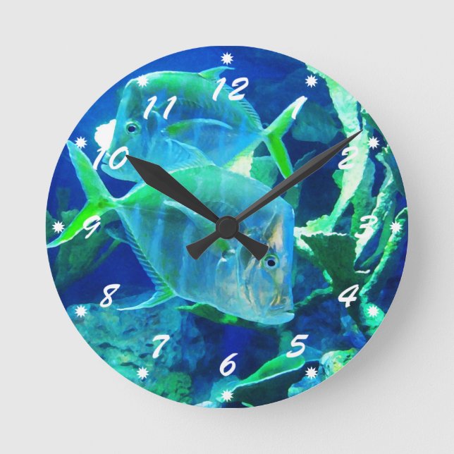 Tropischer Fisch in Blau Runde Wanduhr (Vorderseite)