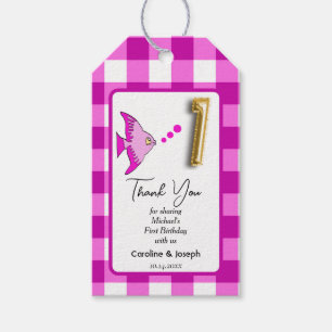 Tropischer Fisch, Pink Gingham zum Geburtstag Dank Geschenkanhänger