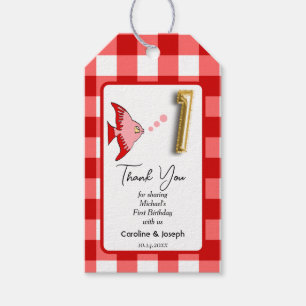 Tropischer Fisch, Red Gingham zum Geburtstag Dank Geschenkanhänger