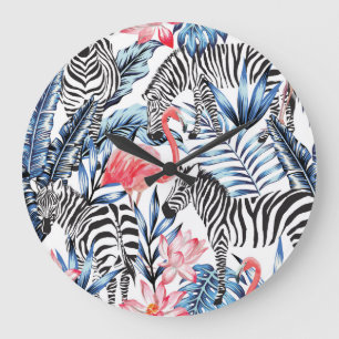 Tropischer Flair: Flamingo Zebra Paradise Große Wanduhr