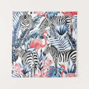 Tropischer Flair: Flamingo Zebra Paradise Wandteppich