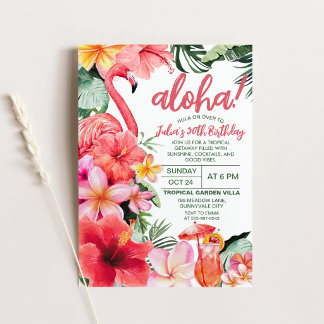 Tropischer Flamingo Aloha Hibiskus Cocktail Geburt Einladung