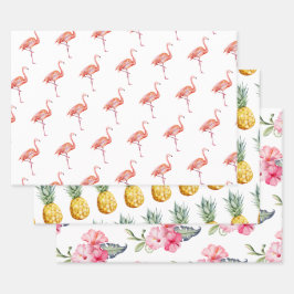Tropischer Flamingo Ananas Sommer Niedlich Geschenkpapier Set