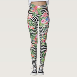 Tropischer Flamingo auf geometrischen Leggings