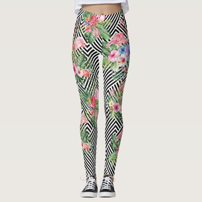Tropischer Flamingo auf geometrischen Leggings (Vorderseite)
