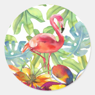 Tropischer Flamingo-Bird Wasserfarbe Runder Aufkleber