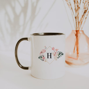 Tropischer Flamingo-Blumenmonogramm-Kaffeebecher Tasse