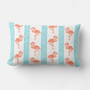 Tropischer Flamingo - Griechischer Schlüssel Koral Lendenkissen