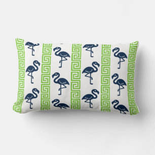 Tropischer Flamingo - Griechischer Schlüssel Navy Lendenkissen