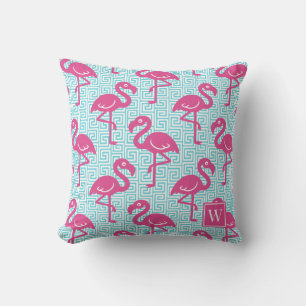 Tropischer Flamingo Griechischer Schlüssel - Rosa  Kissen