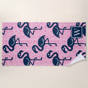 Tropischer Flamingo Griechischer Schlüssel - Rosa Strandtuch