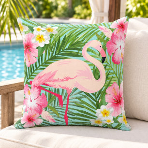 Tropischer Flamingo Hibiskus Palme Aqua Kissen