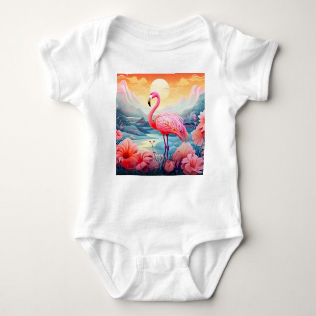 Tropischer Flamingo mit Blume-76280 Baby Strampler (Vorderseite)
