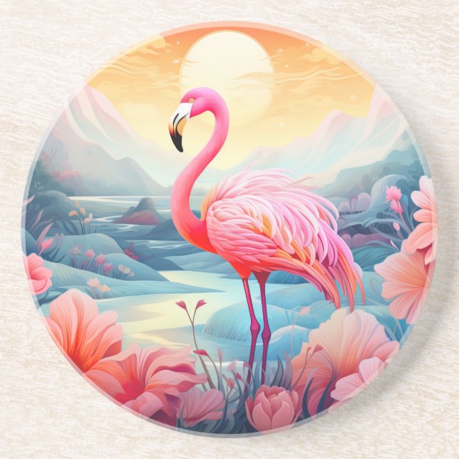 Tropischer Flamingo mit Blume-76280 Getränkeuntersetzer (Vorne)