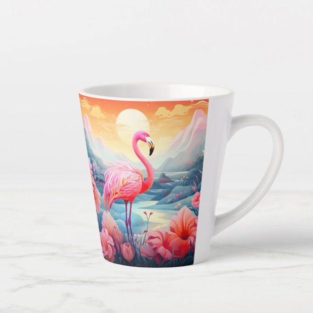 Tropischer Flamingo mit Blume-76280 Milchtasse (Rechts)