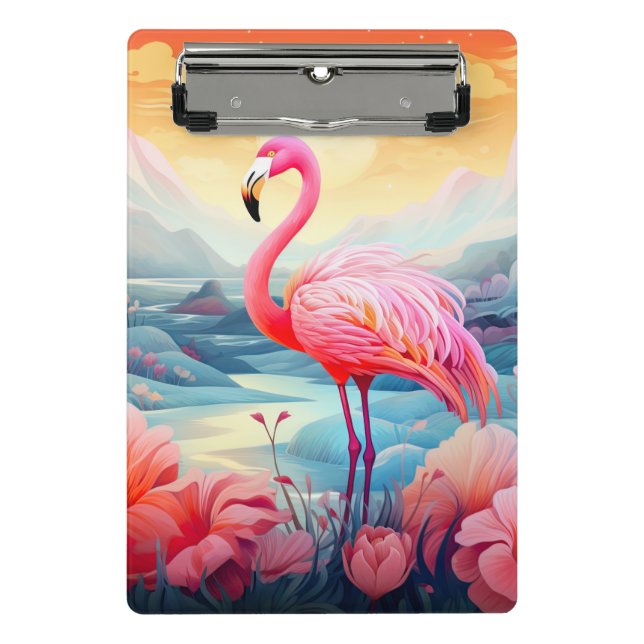 Tropischer Flamingo mit Blume-76280 Mini Klemmbrett (Vorderseite)