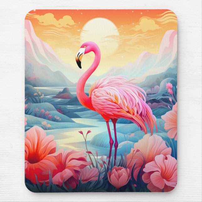 Tropischer Flamingo mit Blume-76280 Mousepad (Vorne)
