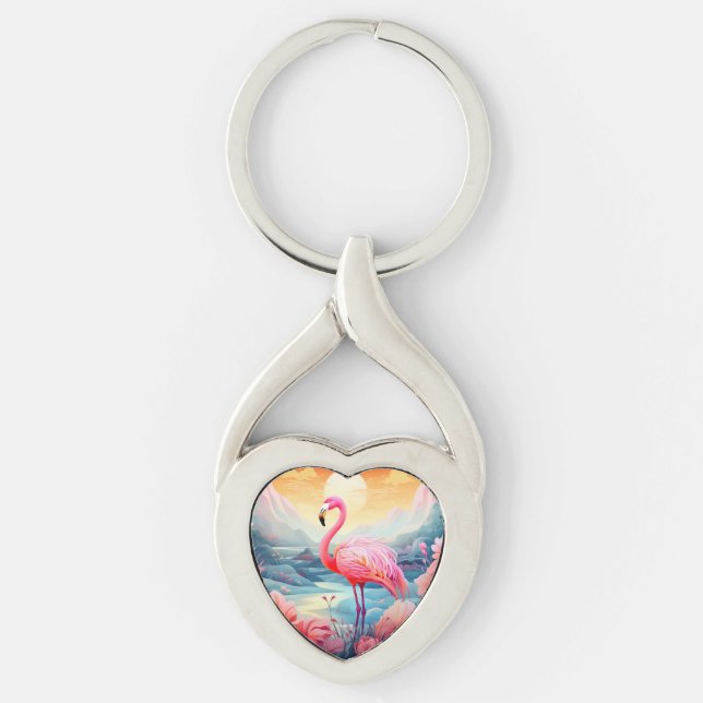 Tropischer Flamingo mit Blume-76280 Schlüsselanhänger (Vorderseite)