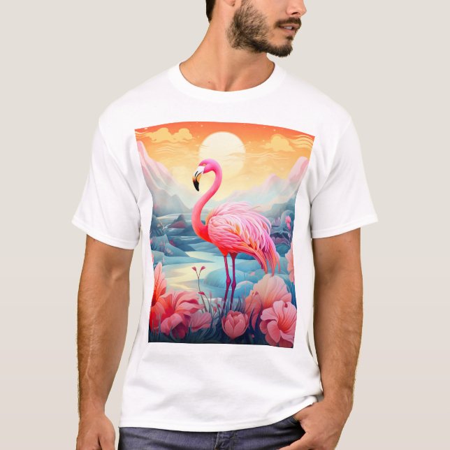 Tropischer Flamingo mit Blume-76280 T-Shirt (Vorderseite)