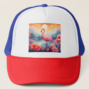Tropischer Flamingo mit Blume-76280 Truckerkappe