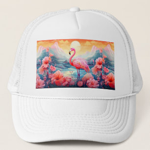 Tropischer Flamingo mit Blume-76280 Truckerkappe