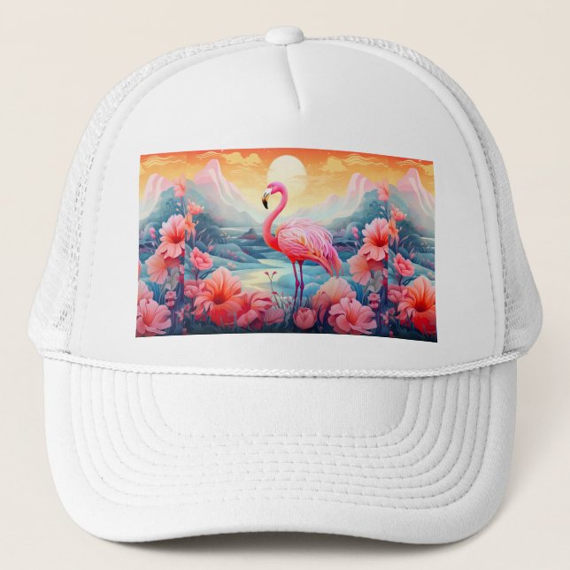 Tropischer Flamingo mit Blume-76280 Truckerkappe (Vorderseite)