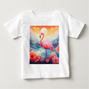 Tropischer Flamingo mit Blumen Baby T-shirt