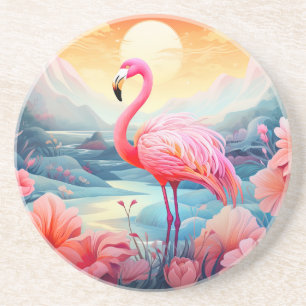 Tropischer Flamingo mit Blumen Getränkeuntersetzer