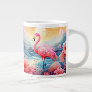 Tropischer Flamingo mit Blumen Jumbo-Tasse