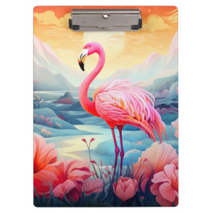 Tropischer Flamingo mit Blumen Klemmbrett