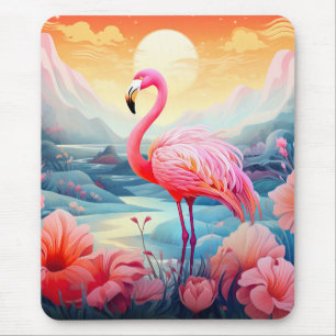 Tropischer Flamingo mit Blumen Mousepad