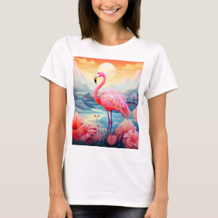 Tropischer Flamingo mit Blumen T-Shirt