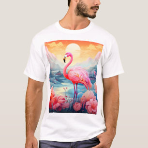 Tropischer Flamingo mit Blumen T-Shirt