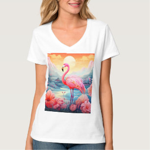 Tropischer Flamingo mit Blumen T-Shirt