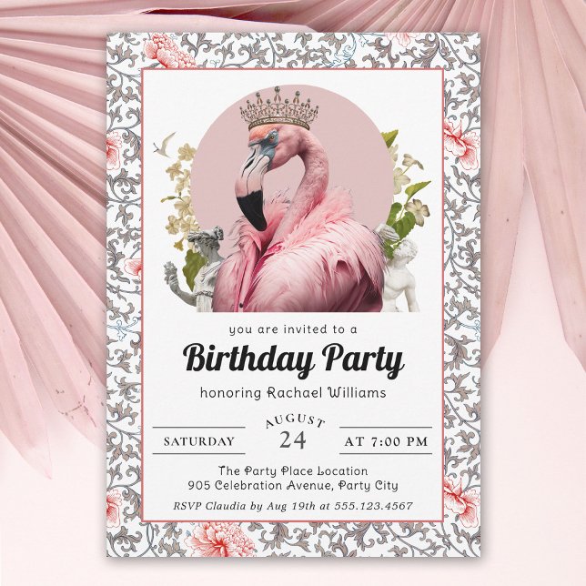 Tropischer Flamingo mit Crown Birthday Party Einladung (Von Creator hochgeladen)