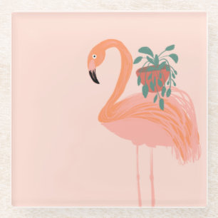 Tropischer Flamingo mit gepolsterter Pflanze Hand  Glasuntersetzer