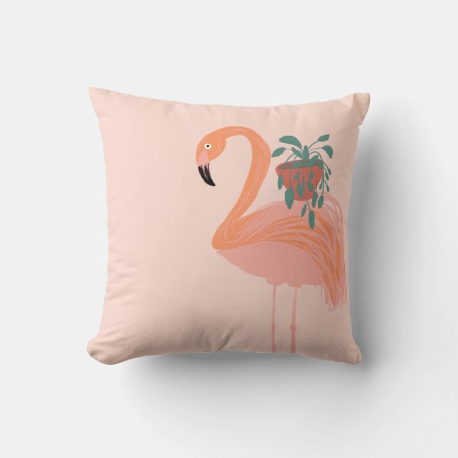 Tropischer Flamingo mit gepolsterter Pflanze Hand  Kissen (Vorderseite)