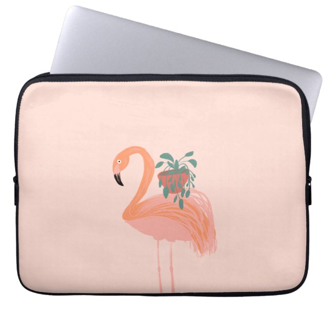 Tropischer Flamingo mit gepolsterter Pflanze Hand  Laptopschutzhülle (Vorderseite)