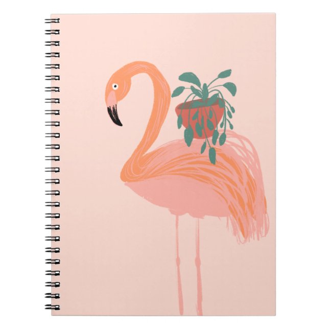 Tropischer Flamingo mit gepolsterter Pflanze Hand  Notizblock (Vorderseite)