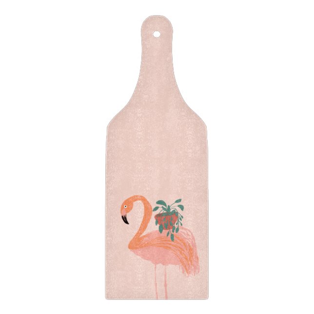 Tropischer Flamingo mit gepolsterter Pflanze Hand  Schneidebrett (Vorderseite)