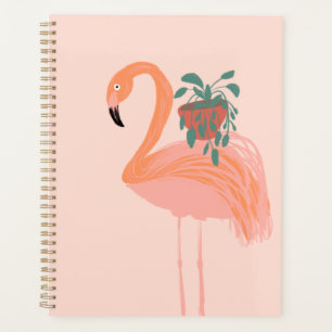Tropischer Flamingo mit getopfter Pflanze Handgeze Planer