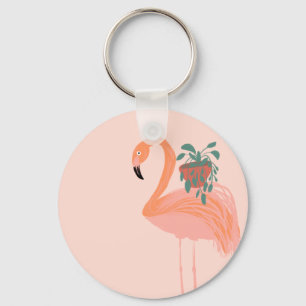 Tropischer Flamingo mit getopfter Pflanze Handgeze Schlüsselanhänger