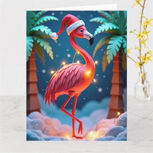 Tropischer Flamingo mit Lichtern in weihnachtliche Karte