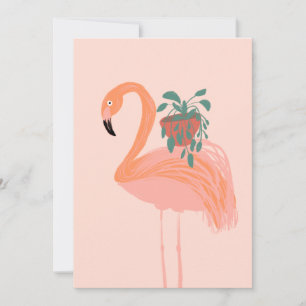 Tropischer Flamingo mit Topfpflanze Handgezeichnet Einladung