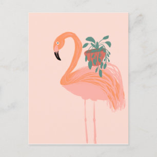 Tropischer Flamingo mit Topfpflanze Handgezeichnet Postkarte