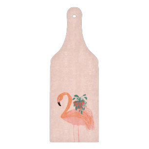 Tropischer Flamingo mit Topfpflanze Handgezeichnet Schneidebrett