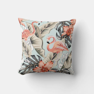 Tropischer Flamingo, Orchidee, Monstera-Muster. Kissen