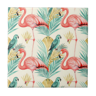 Tropischer Flamingo-Papageien-Dschungel Fliese