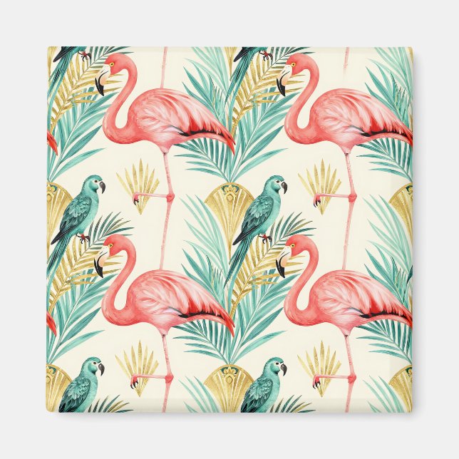 Tropischer Flamingo-Papageien-Dschungel Magnet (Vorne)